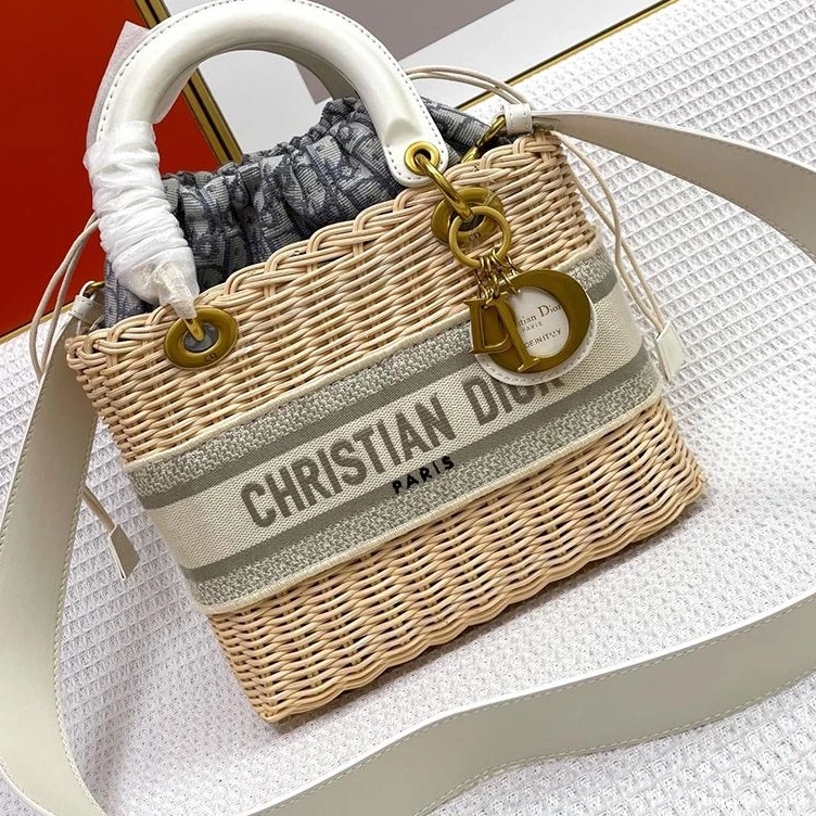 Lady Medium Grey Oblique Wicker Bag Dior Canvas and Motif 0708 Luxury